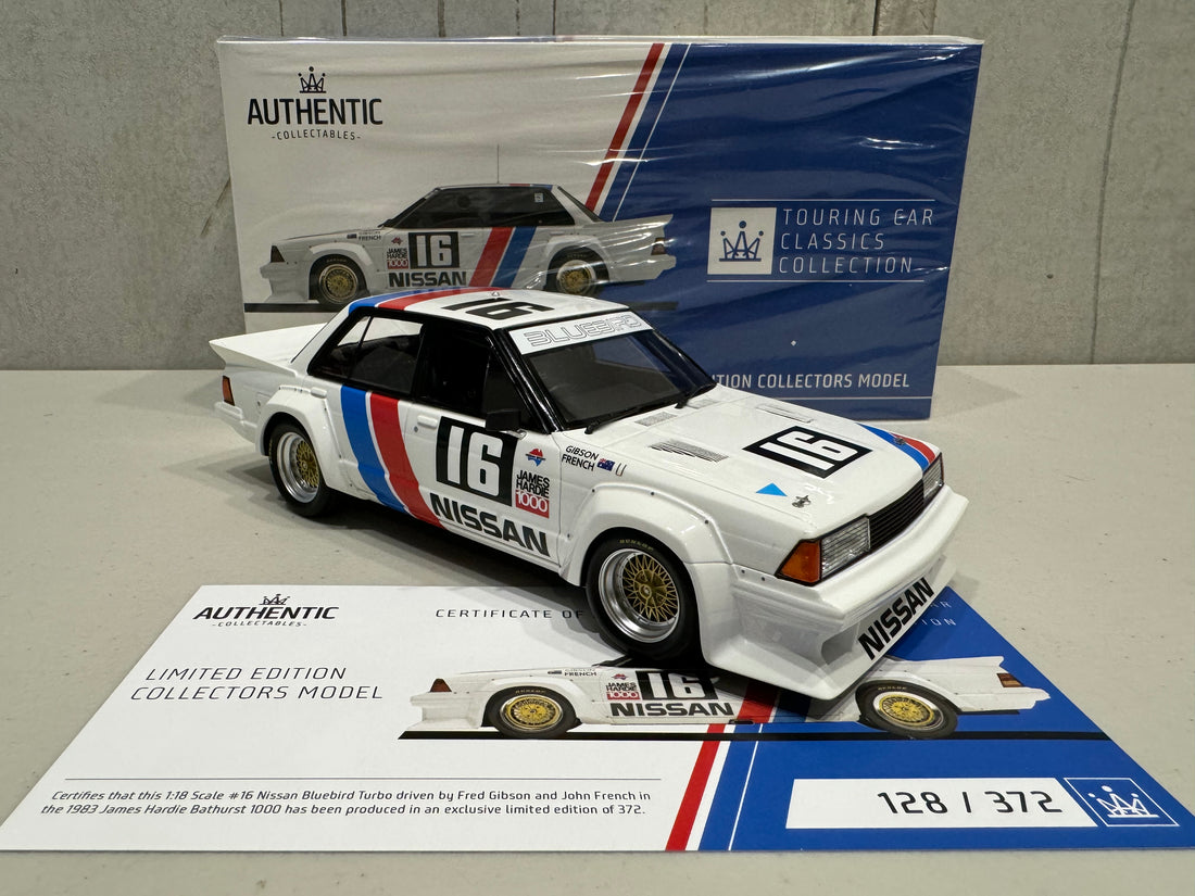 Fred Gibson and John French - 16 Nissan Bluebird Turbo - 1983 James Hardie Bathurst 1000 - 1:18 Scale Resin Model - AUTHENTIC COLLECTABLES