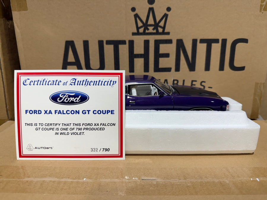 FORD XA FALCON GT HARDTOP - WILD VIOLET/WHITE INTERIOR - 1:18 SCALE DIECAST MODEL -AUTOart