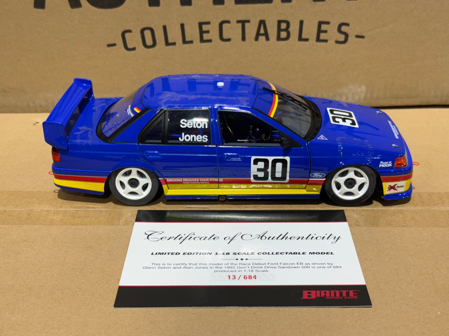1992 SANDOWN 500 - EB DEBUT - GLENN SETON / ALAN JONES - FORD FALCON EB - 1:18 SCALE DIECAST MODEL - BIANTE