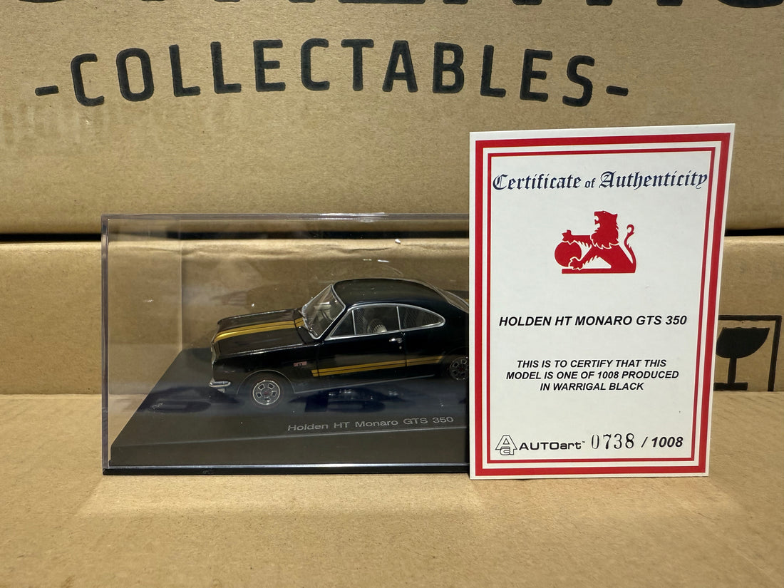 HOLDEN HT MONARO GTS 350 (WARRIGAL BLACK-GOLD STRIPES) - 1:43 SCALE DIECAST MODEL - AUTOart