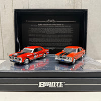 FORD FALCON XY GTHO TWIN SET: 1971 BATHURST WINNER - VERMILLION FIRE ROAD CAR - 1:43 SCALE DIECAST TWIN SET