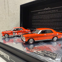 FORD FALCON XY GTHO TWIN SET: 1971 BATHURST WINNER - VERMILLION FIRE ROAD CAR - 1:43 SCALE DIECAST TWIN SET