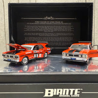 FORD FALCON XY GTHO TWIN SET: 1971 BATHURST WINNER - VERMILLION FIRE ROAD CAR - 1:43 SCALE DIECAST TWIN SET