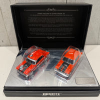 FORD FALCON XY GTHO TWIN SET: 1971 BATHURST WINNER - VERMILLION FIRE ROAD CAR - 1:43 SCALE DIECAST TWIN SET