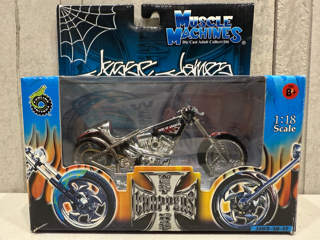 MUSCLE MACHINES - JESS JAMES - EL DIABLO II- RIGID - SONS OF ANARCHY - WEST COAST CHOPPERS - 1:18 SCALE DIECAST MODEL