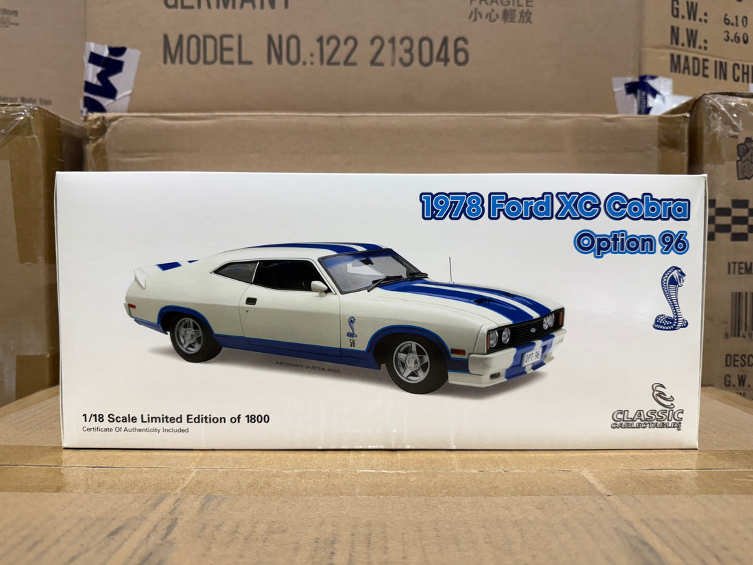 Ford XC Falcon Cobra Option 96 - White w/Blue Stripes - 1:18 Scale Diecast Model