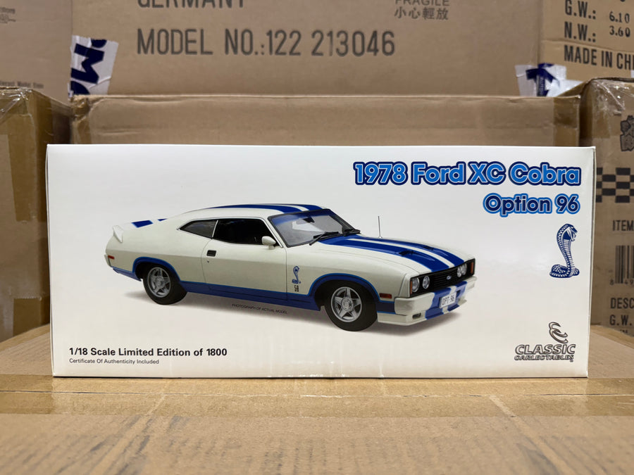 Ford XC Falcon Cobra Option 96 - White w/Blue Stripes - 1:18 Scale Diecast Model