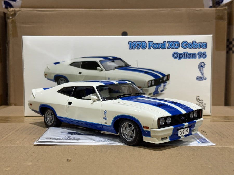 Ford XC Falcon Cobra Option 96 - White w/Blue Stripes - 1:18 Scale Diecast Model