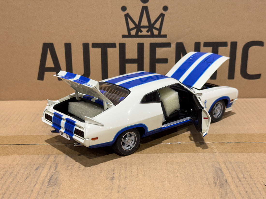 Ford XC Falcon Cobra Option 96 - White w/Blue Stripes - 1:18 Scale Diecast Model