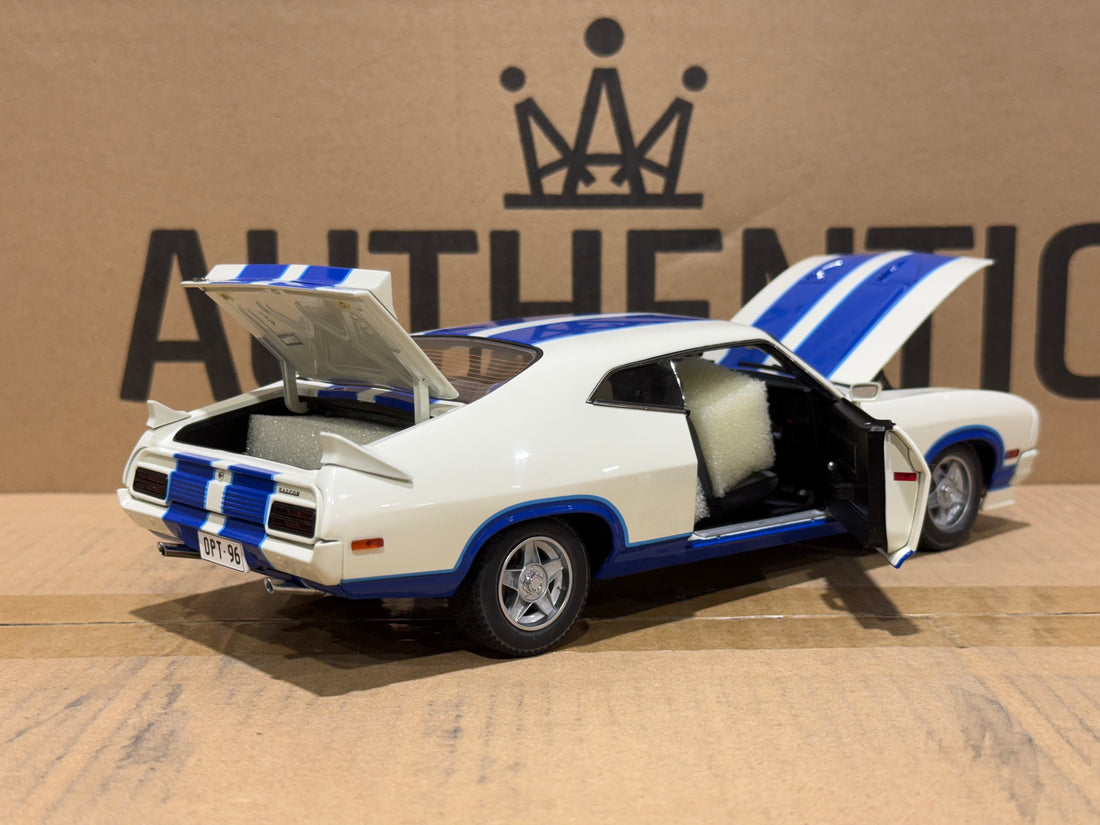 Ford XC Falcon Cobra Option 96 - White w/Blue Stripes - 1:18 Scale Diecast Model