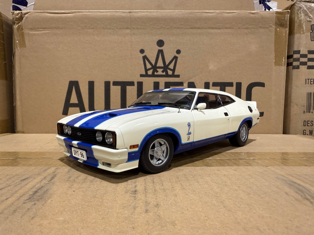 Ford XC Falcon Cobra Option 96 - White w/Blue Stripes - 1:18 Scale Diecast Model