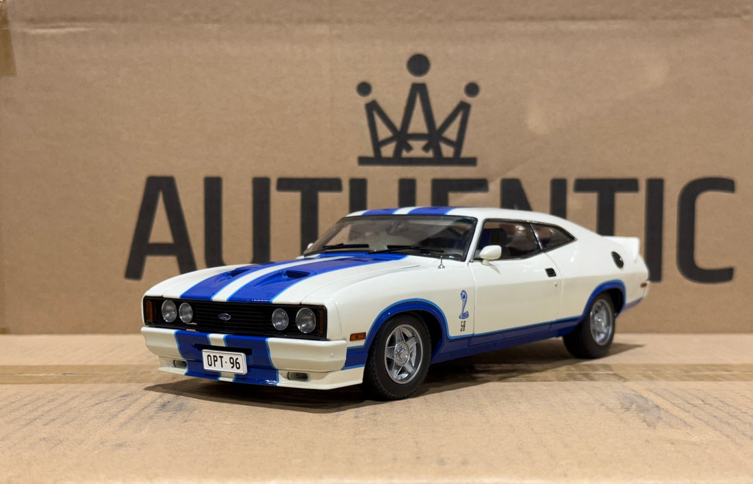 Ford XC Falcon Cobra Option 96 - White w/Blue Stripes - 1:18 Scale Diecast Model