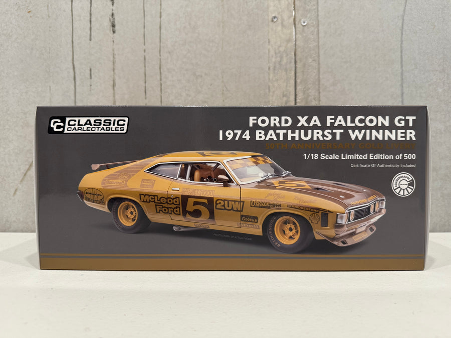FORD XA FALCON GT 1974 BATHURST WINNER 50TH ANNIVERSARY GOLD LIVERY - 1:18 SCALE DIECAST MODEL