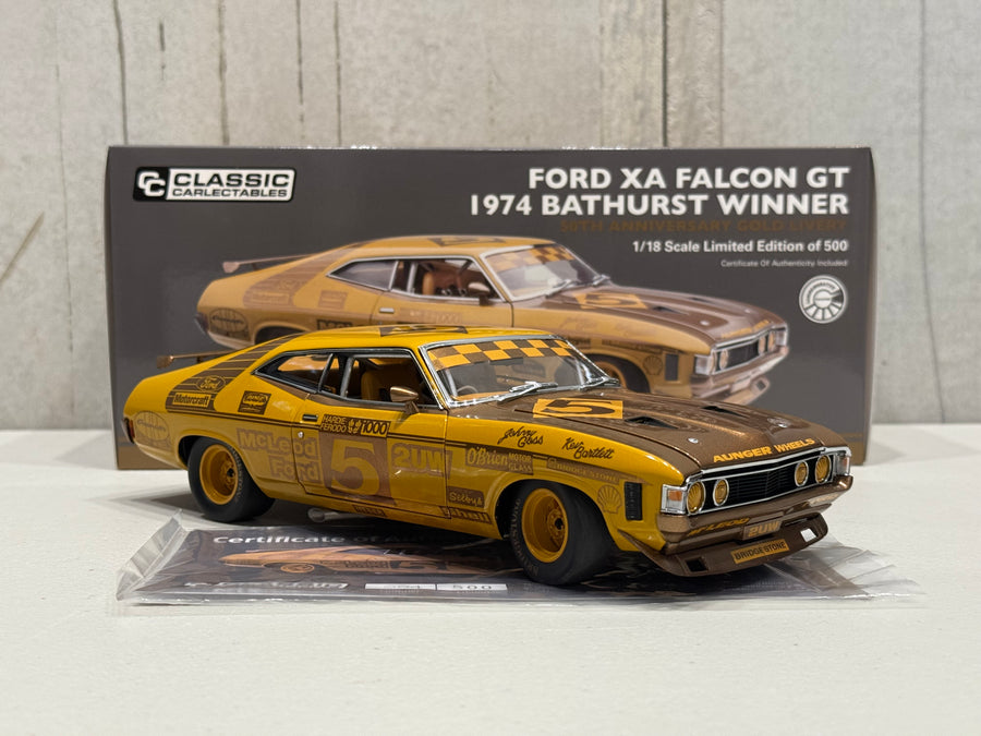 FORD XA FALCON GT 1974 BATHURST WINNER 50TH ANNIVERSARY GOLD LIVERY - 1:18 SCALE DIECAST MODEL