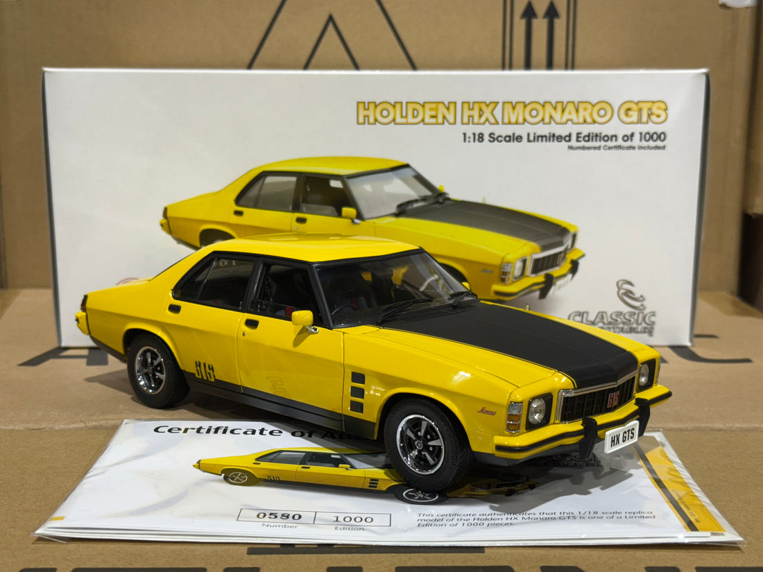 HOLDEN HX MONARO GTS SEDAN ABSINTH YELLOW - 1:18 SCALE DIECAST MODEL