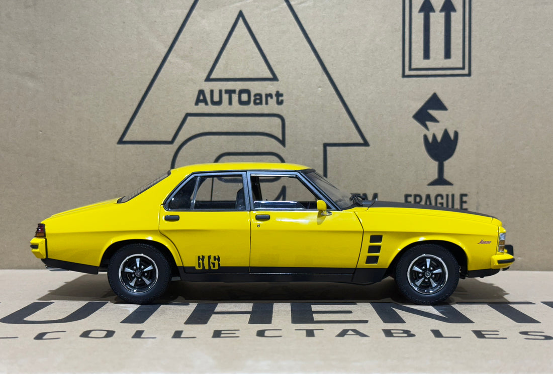 HOLDEN HX MONARO GTS SEDAN ABSINTH YELLOW - 1:18 SCALE DIECAST MODEL