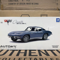 1963 CHEVROLET CORVETTE COUPE - SILVER BLUE - 1:18 SCALE DIECAST MODEL - AUTOART