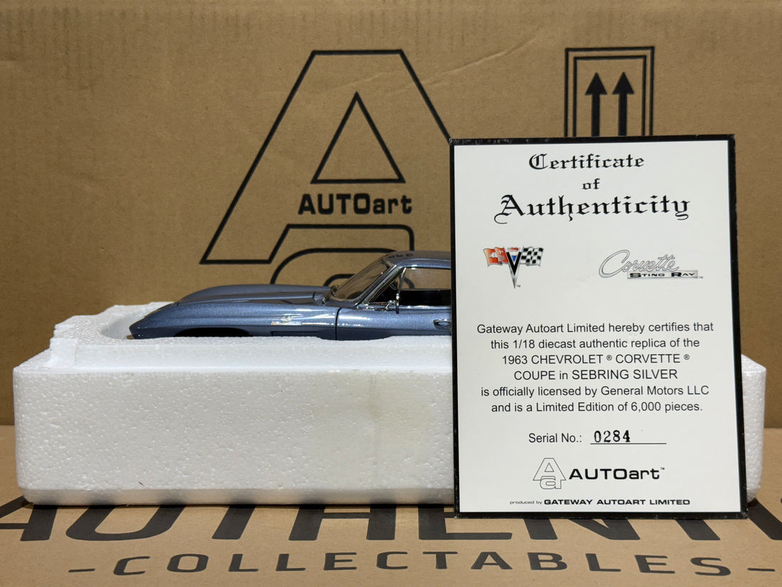 1963 CHEVROLET CORVETTE COUPE - SILVER BLUE - 1:18 SCALE DIECAST MODEL - AUTOART