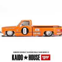 CHEVROLET SILVERADO DUALLY - 1:64 SCALE DIECAST - KAIDO WORKS V2 ORANGE - MINIGT