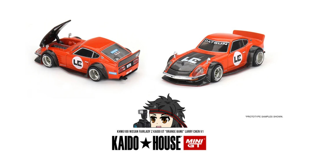 DATSUN KAIDO FAIRLADY Z - 'ORANGE BANG' LARRY CHEN V1 - 1:64 SCALE DIECAST - MINI GT