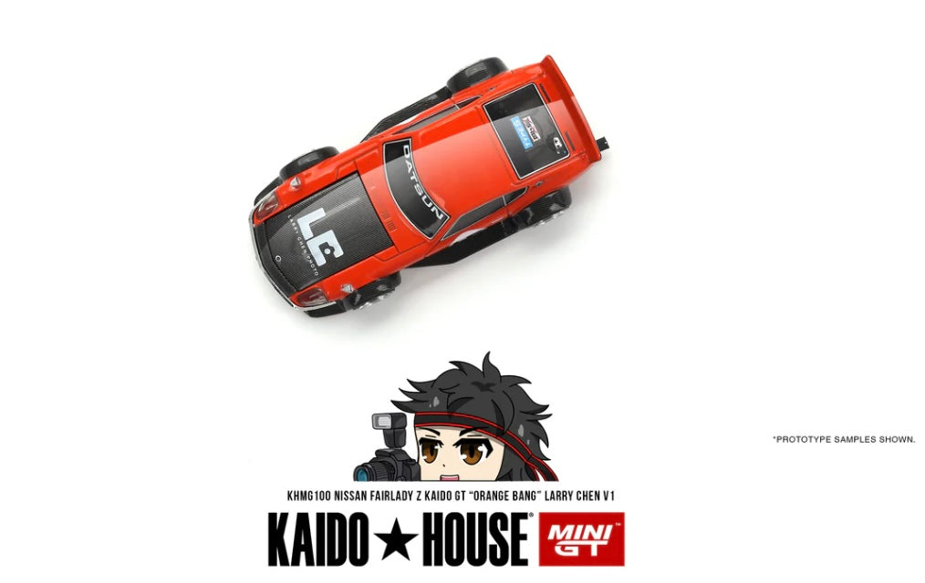 DATSUN KAIDO FAIRLADY Z - 'ORANGE BANG' LARRY CHEN V1 - 1:64 SCALE DIECAST - MINI GT