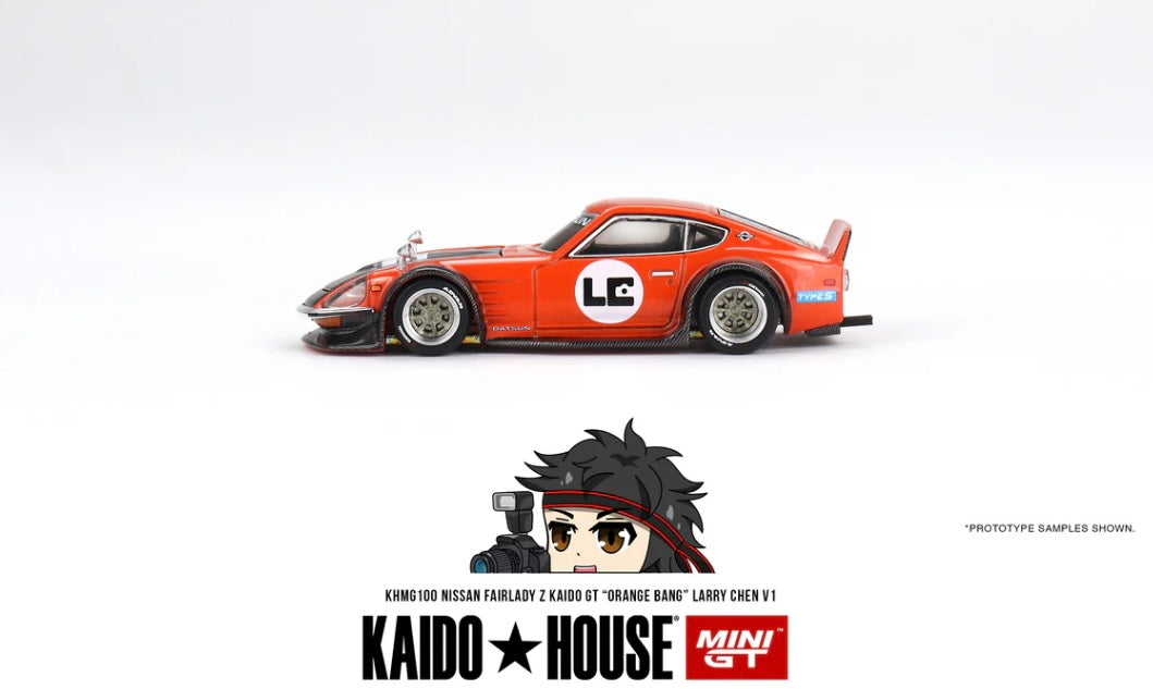 DATSUN KAIDO FAIRLADY Z - 'ORANGE BANG' LARRY CHEN V1 - 1:64 SCALE DIECAST - MINI GT