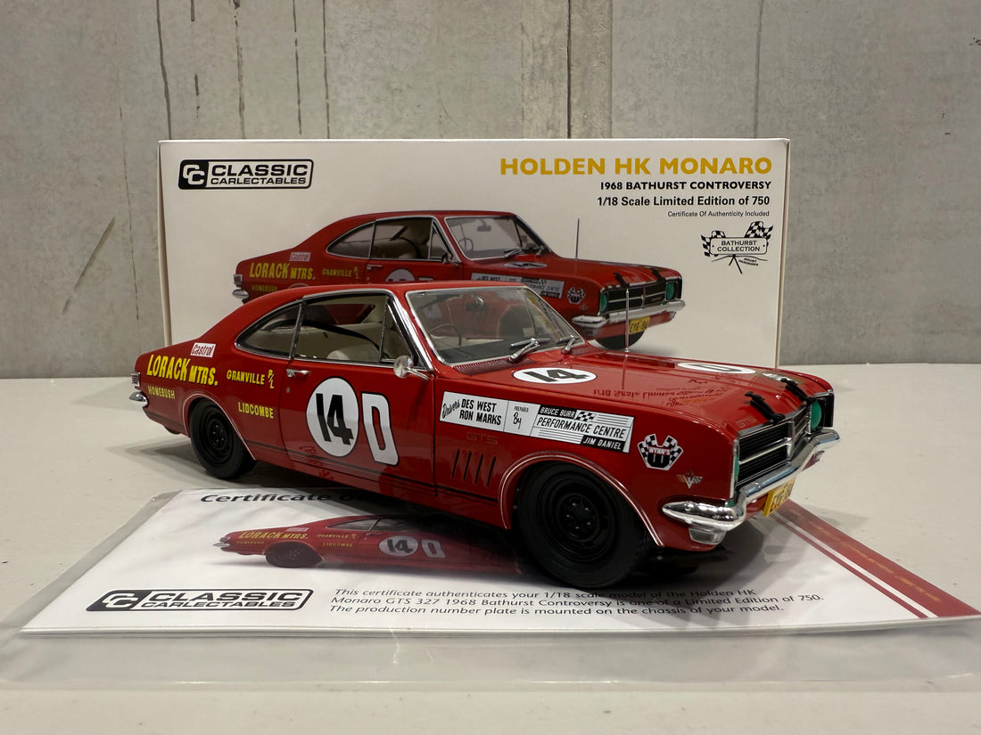 1968 BATHURST - #14D HOLDEN HK MONARO GTS 327 - 1968 BATHURST CONTROVERSY - 1:18 SCALE DIECAST MODEL