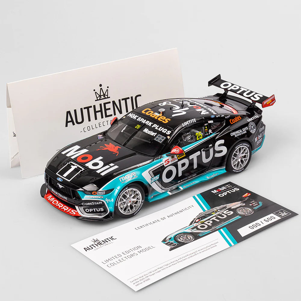 Chaz Mostert - Mobil 1 Optus Racing #25 Ford Mustang GT - 2025 ITM Taupo Super 440 Race 9 Winner - 1:18 Scale Diecast Model - Authentic Collectables