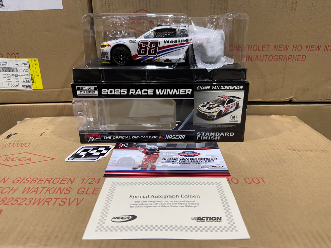 SHANE VAN GISBERGEN 2025 WEATHERTECH CHICAGO RACED WIN 1:24 SCALE AUTOGRAPHED ARC DIECAST