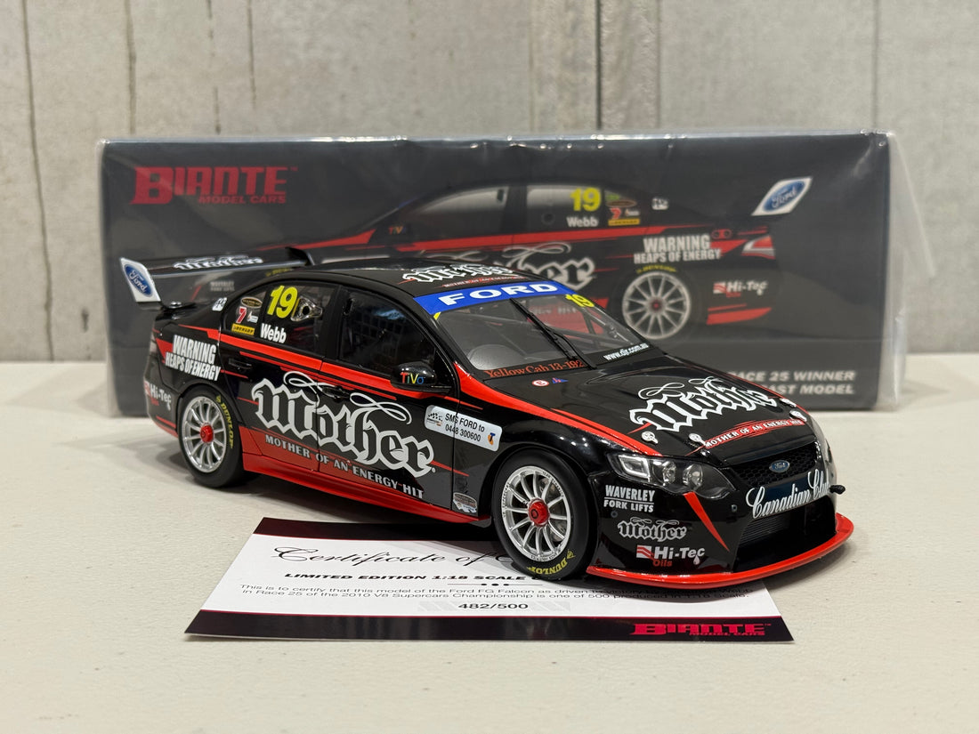 JONATHON WEBB - MOTHER ENERGY RACING 2010 FORD FALCON FG - SYDNEY TELSTRA 500 RACE 25 WINNER - 1:18 SCALE DIECAST MODEL