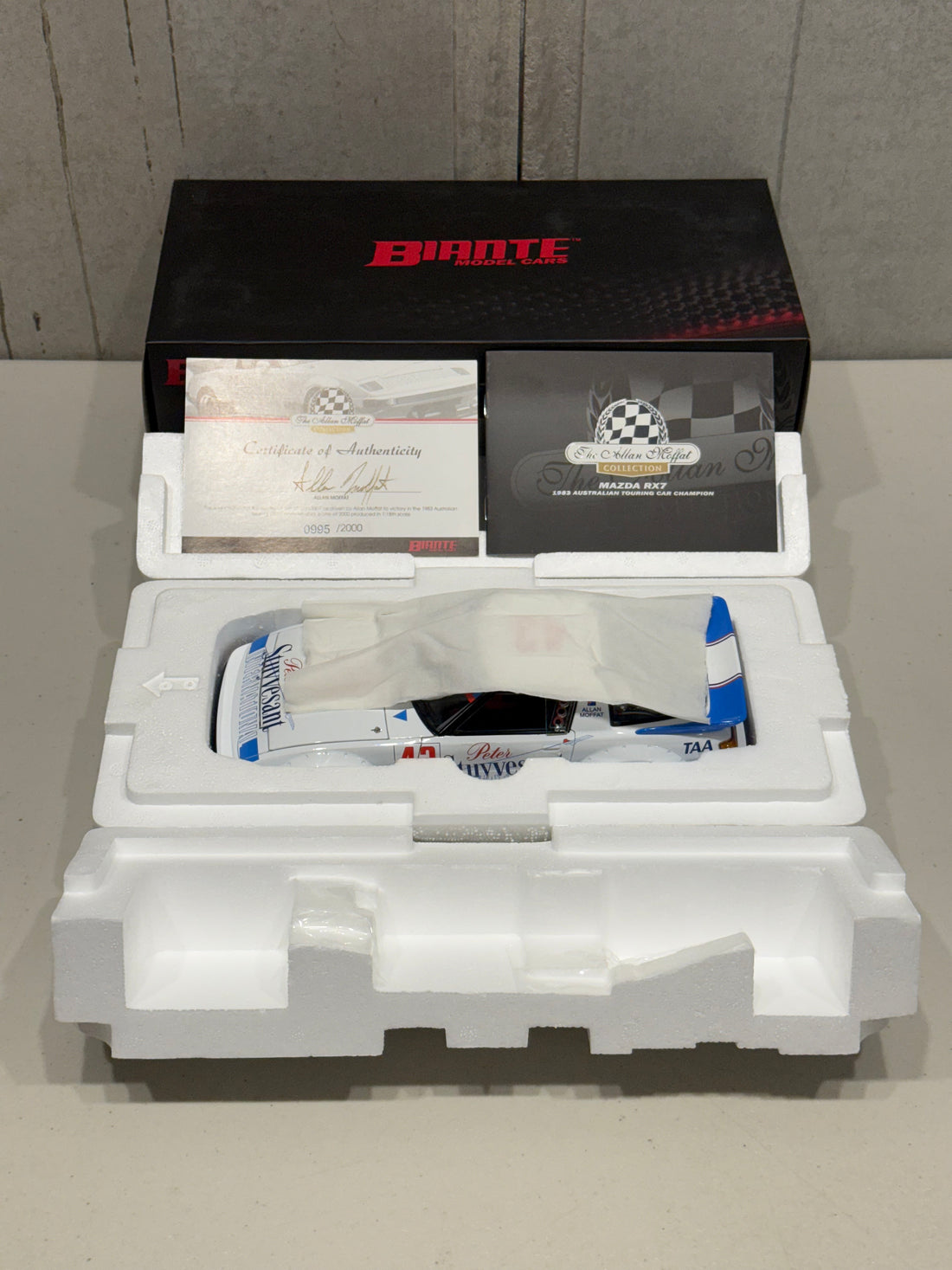 ALLAN MOFFAT 1983 AUSTRALIAN TOURING CAR CHAMPION MAZDA RX7 - 1:18 SCALE DIECAST MODEL - BIANTE