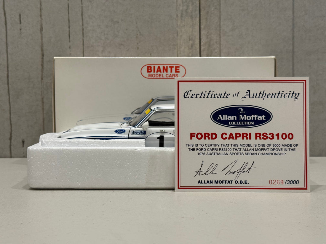 1975 ALLAN MOFFAT - FORD CAPRI RS 3100 - AUSTRALIAN SPORTS SEDAN - 1:18 SCALE DIECAST MODEL - AUTOart