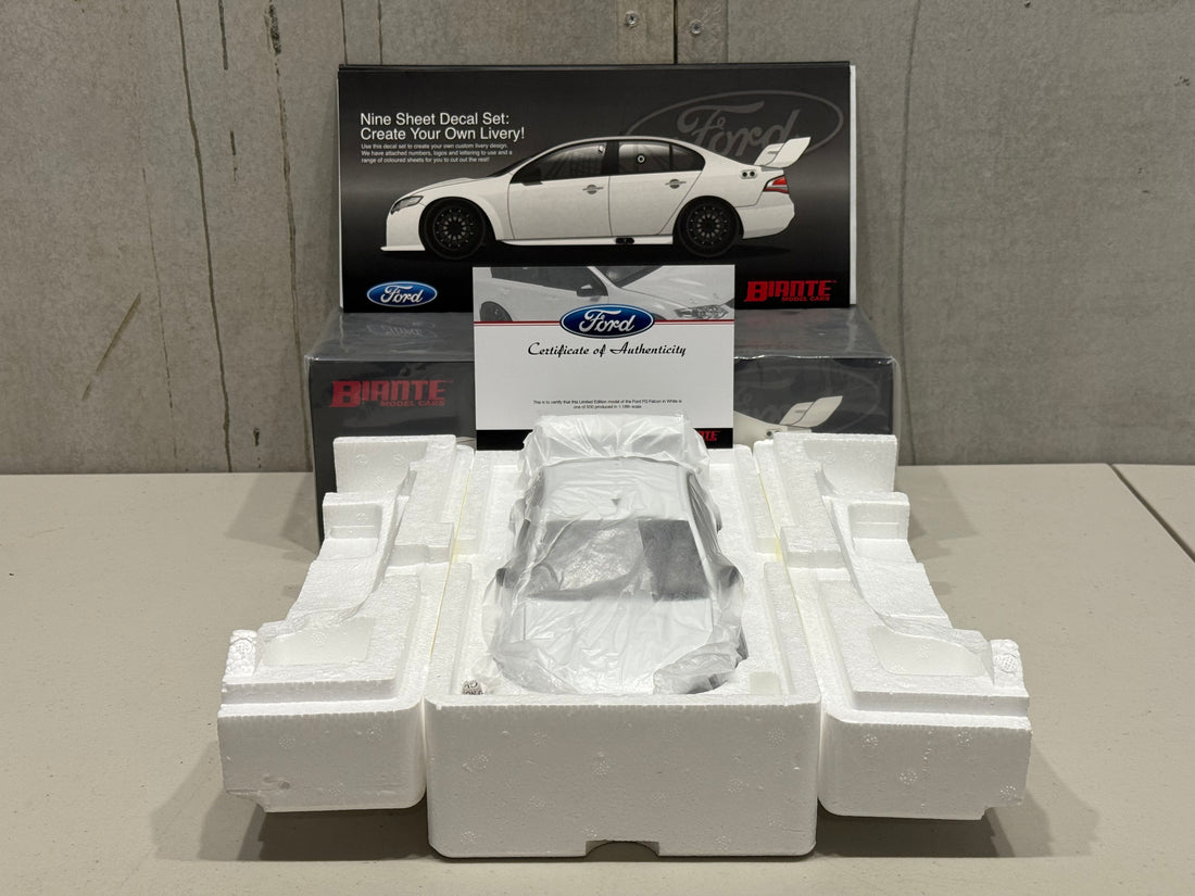 FORD FG FALCON LIMITED EDITION - WHITE WITH BONUS DECAL SET - 1:18 SCALE DIECAST MODEL - BIANTE