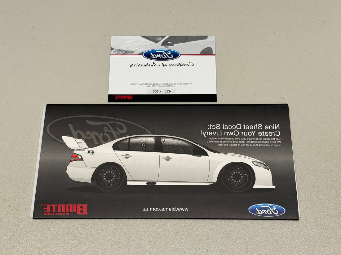 FORD FG FALCON LIMITED EDITION - WHITE WITH BONUS DECAL SET - 1:18 SCALE DIECAST MODEL - BIANTE