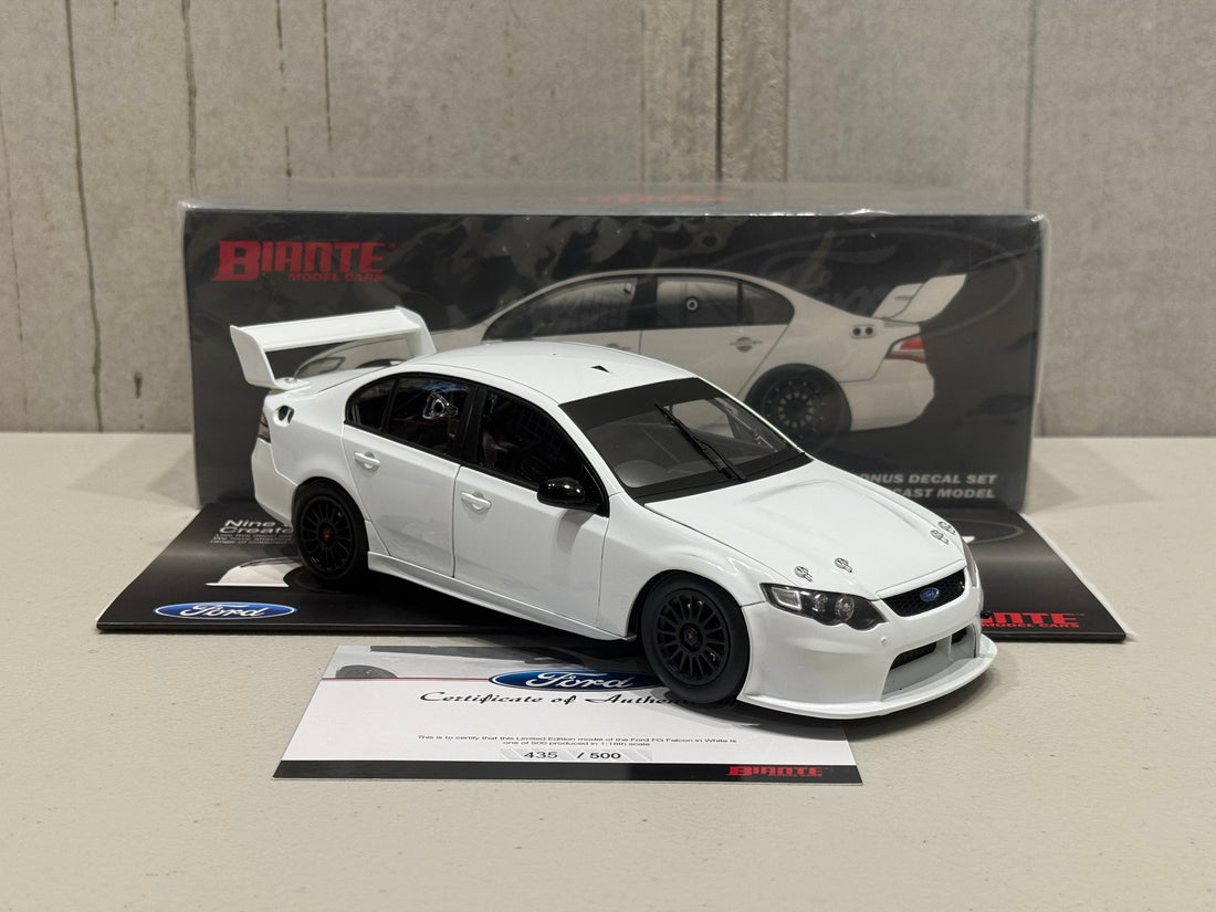 FORD FG FALCON LIMITED EDITION - WHITE WITH BONUS DECAL SET - 1:18 SCALE DIECAST MODEL - BIANTE