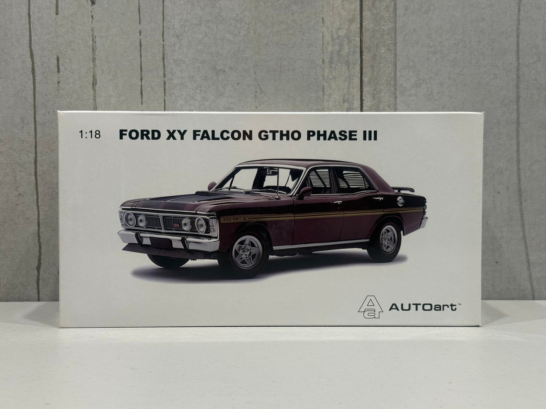 FORD XY FALCON GTHO PHASE III - VINTAGE BURGUNDY/GOLD SIDE STRIPES - 1:18 SCALE DIECAST MODEL - AUTOart