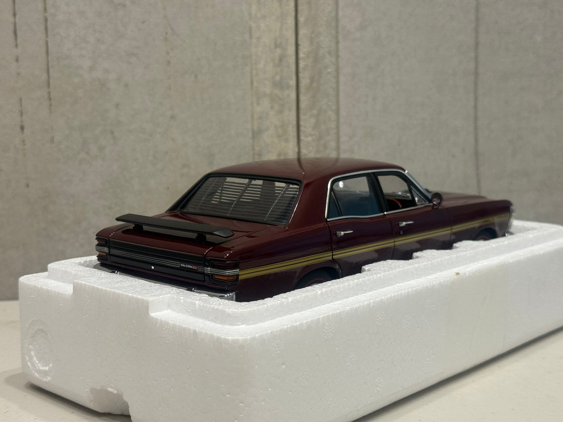FORD XY FALCON GTHO PHASE III - VINTAGE BURGUNDY/GOLD SIDE STRIPES - 1:18 SCALE DIECAST MODEL - AUTOart