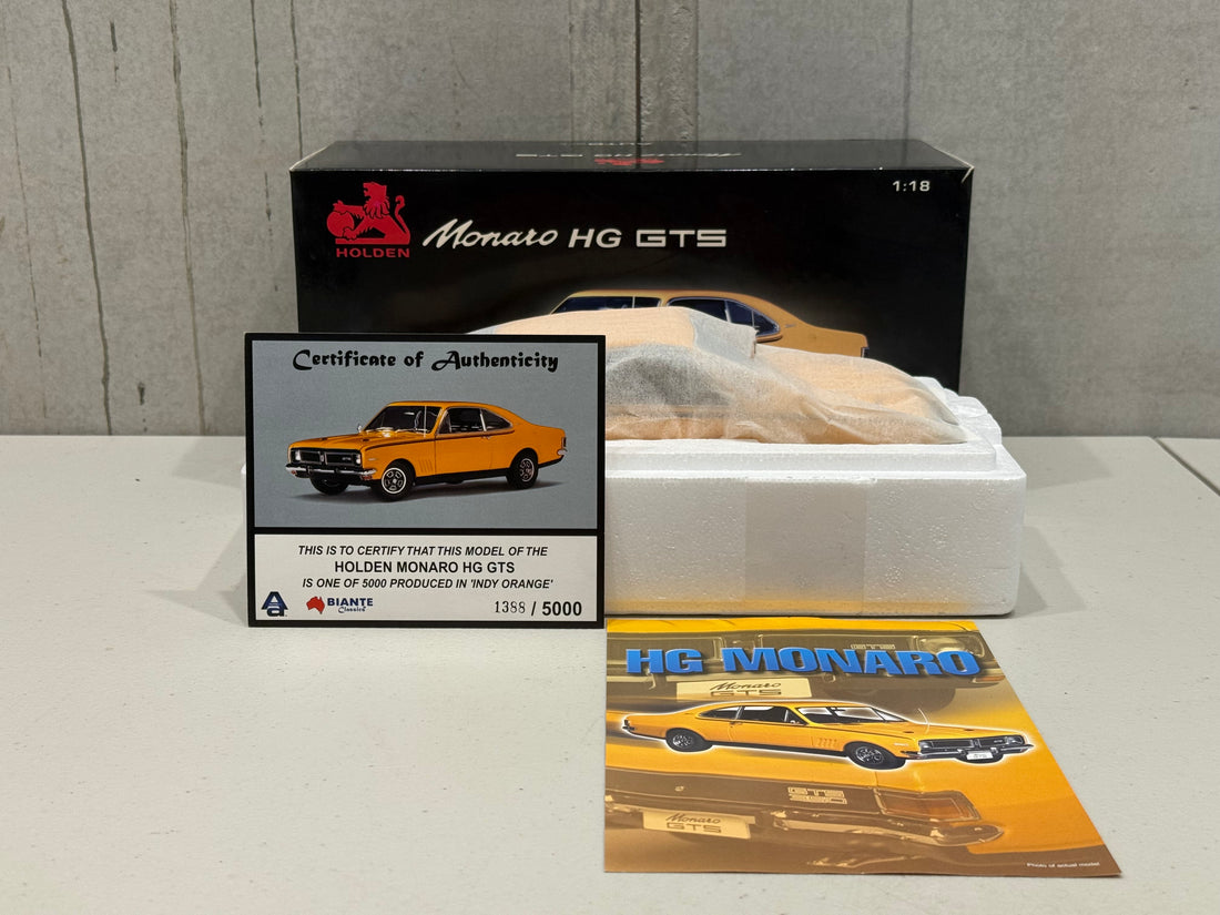 HG MONARO 70 GTS 350 - INDY ORANGE - W/CERTIFICATE - 1:18 SCALE DIECAST MODEL - AUTOart