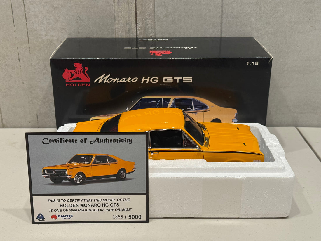 HG MONARO 70 GTS 350 - INDY ORANGE - W/CERTIFICATE - 1:18 SCALE DIECAST MODEL - AUTOart