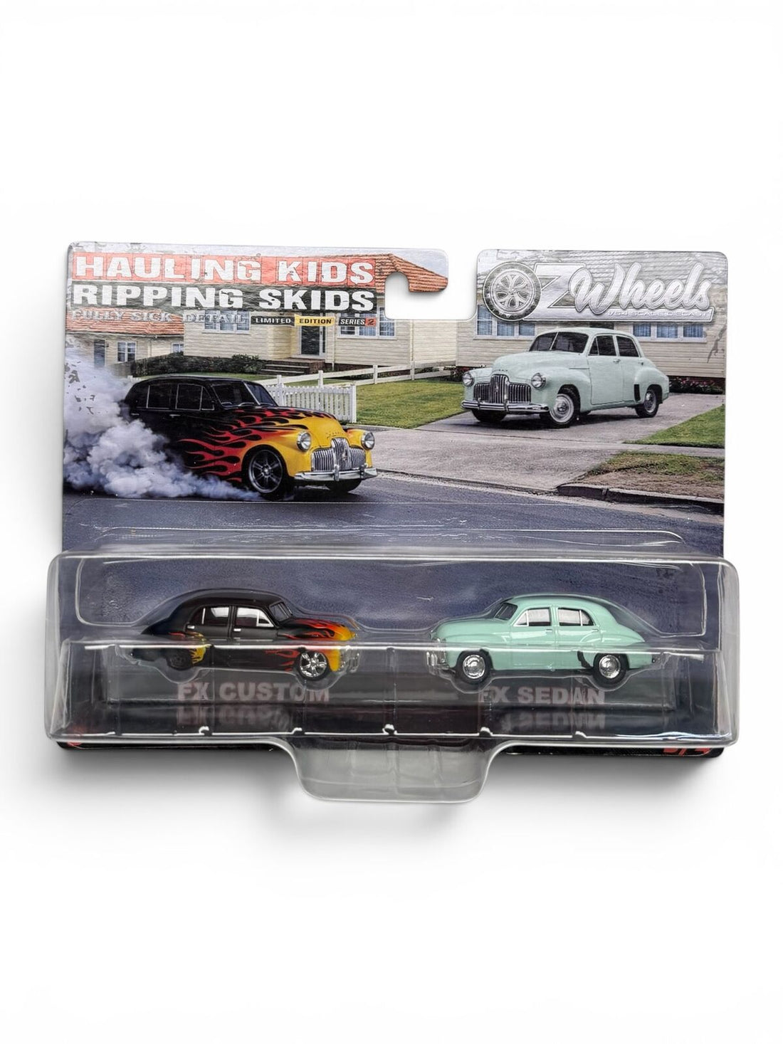OZ WHEELS - BLACL FX CUSTOM & CREAM FX SEDAN - HAULING KIDS & RIPPING SKIDS - 1:64 SCALE TWIN SET