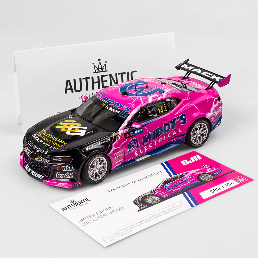 Bryce Fullwood - Brad Jones Racing Middy’s Electrical #14 Chevrolet Camaro ZL1 - 2024 Supercars Championship Season - 1:18 Scale Diecast Model - AUTHENTIC COLLECTABLES