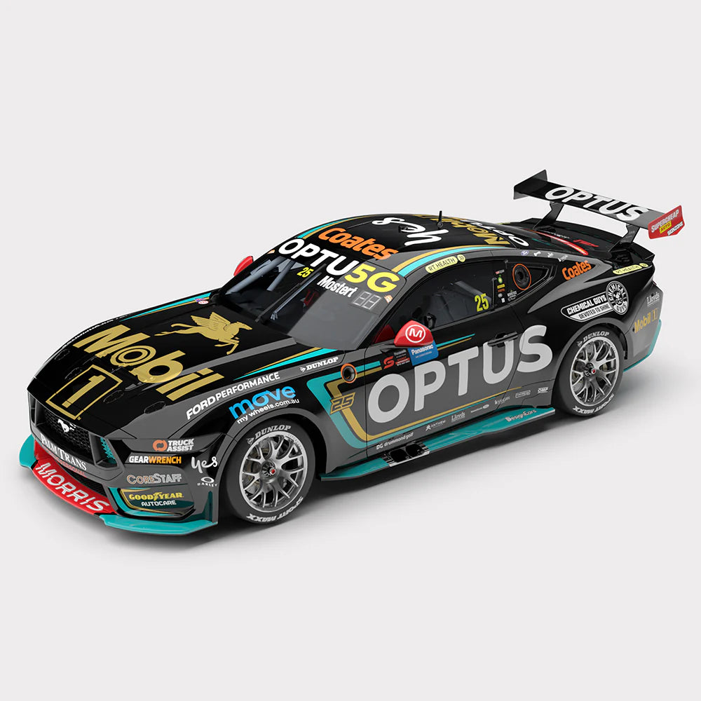 *PRE-ORDER* Chaz Mostert - Mobil 1 Optus Racing #25 Ford Mustang GT - 2024 Sydney SuperNight Clean Sweep (Mobil 1 50th Anniversary Gold Livery) - 1:18 Scale Diecast Model - Authentic Collectables