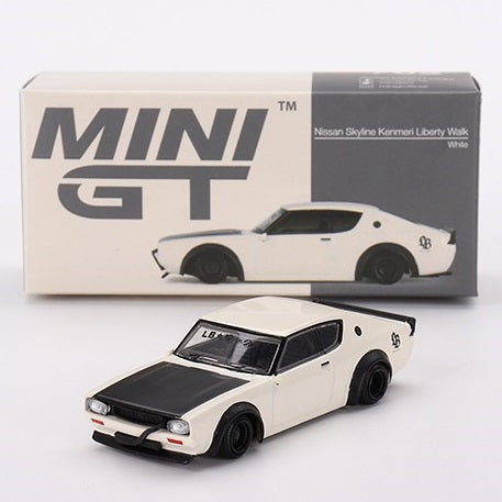 NISSAN SKYLINE “KENMERI” LIBERTY WALK WHITE - 1:64 SCALE DIECAST MODEL - MINI GT