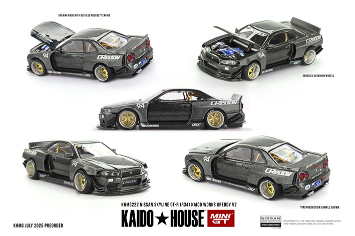 *PRE-ORDER* Nissan Skyline GT-R (R34) Kaido Works GReddy V2 - 1:64 Scale Diecast Model - MINI GT