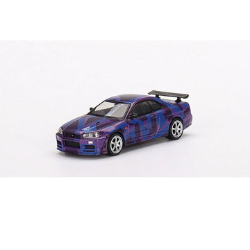 *PRE-ORDER* Nissan Skyline GT-R (R34) V-Spec II MINI GT Digital Camouflage Purple MINI GT 5 Years Anniversary Model LTD 9999 pcs - 1:64 Scale Diecast Model Car - Mini GT