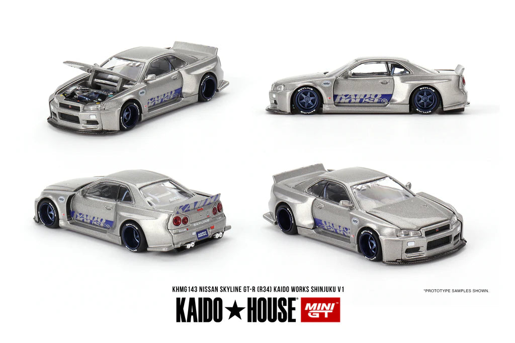 Nissan Skyline GT-R R34 - KAIDO WORKS SHINJUKU - 1:64 SCALE DIECAST MODEL - MINI GT