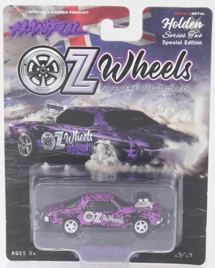 OZ WHEELS - HANDFUL - PURPLE OZ WHEELS LIVERY - BLOWN HOLDEN HQ MONARO COUPE - 1:64 SCALE DIECAST MODEL - SERIES 2- DDA