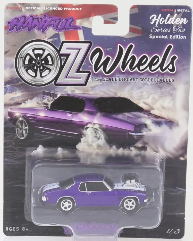 OZ WHEELS - HANDFUL - PURPLE BLOWN HOLDEN HQ MONARO COUPE - 1:64 SCALE DIECAST MODEL - SERIES 2- DDA