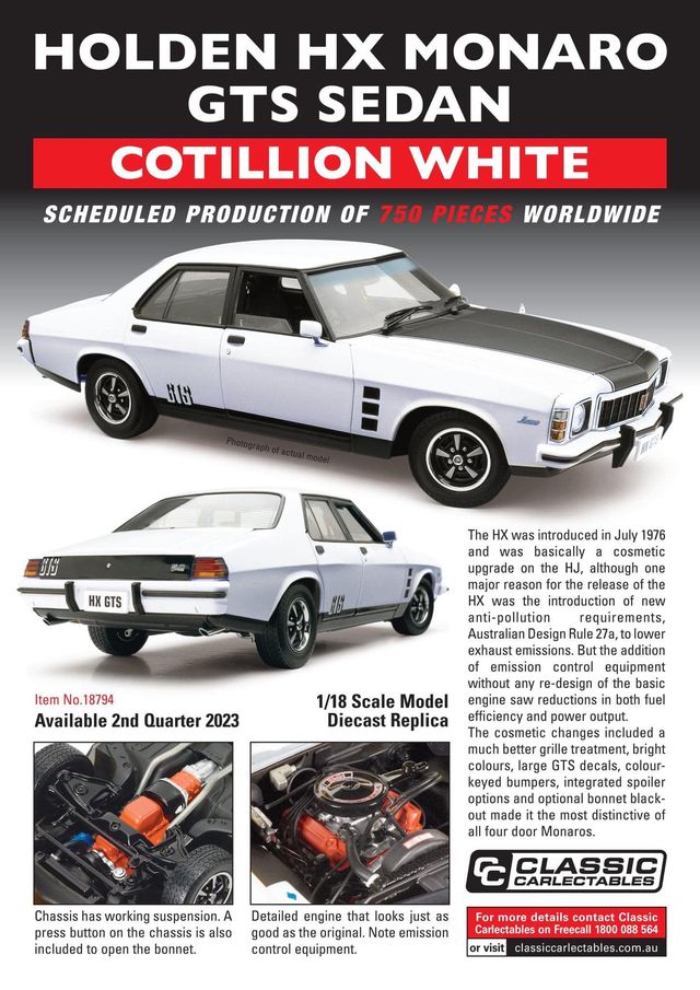 HOLDEN HX MONARO GTS SEDAN – COTILLION WHITE - 1:18 DIECAST MODEL