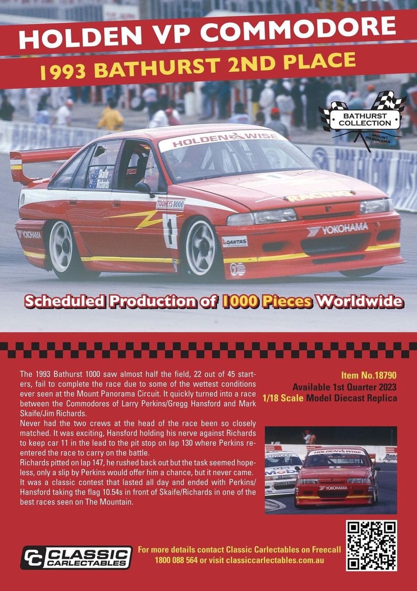 HOLDEN VP COMMODORE 1993 BATHURST 2ND PLACE 1:18 DIECAST MODEL